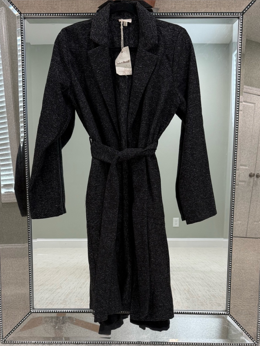 NWT HEM & THREAD Belted Tie Coat Jacket Black Sz Small